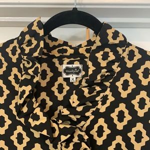 MUDPIE Whitney Ruffle Dress black gold ruffle neck LIKE NEW